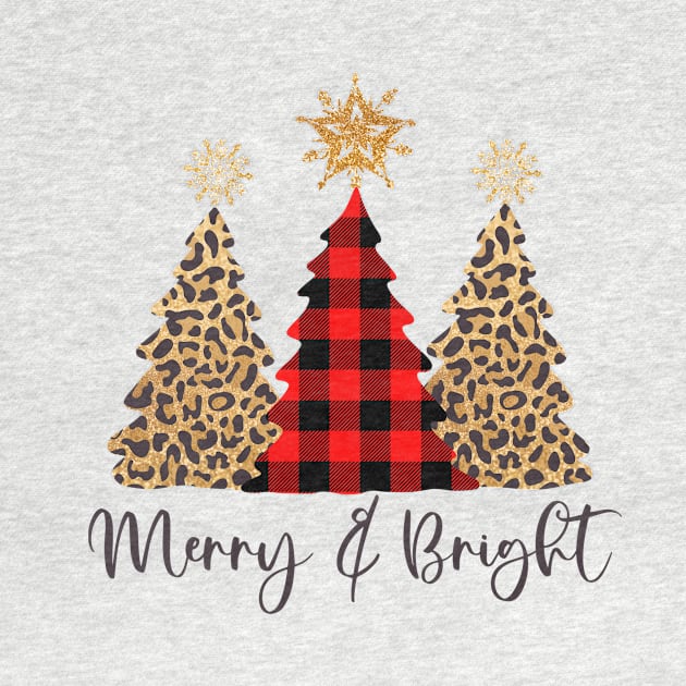 Merry and Bright Christmas Trees - Leopard Print and Buffalo Check by Skeedabble